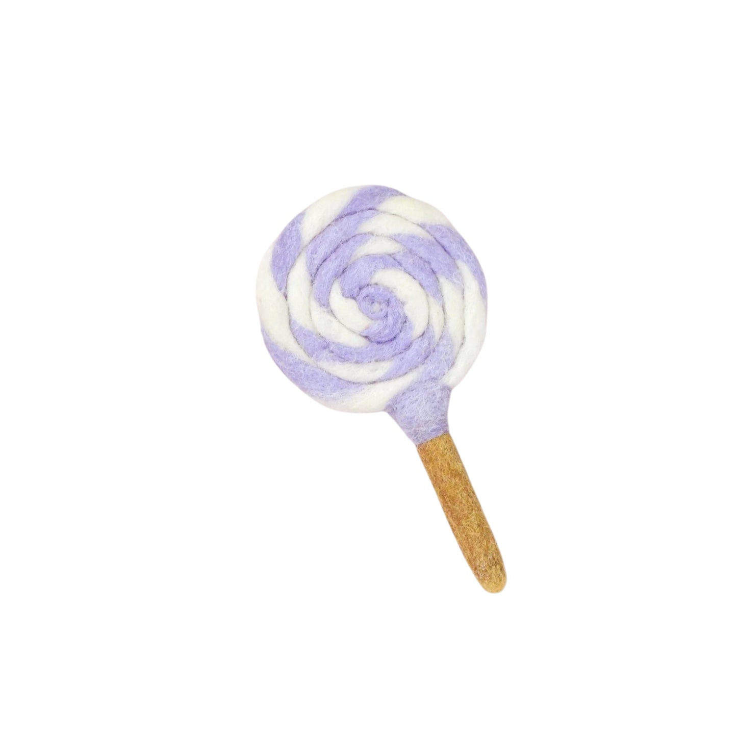 Sucette tourbillonnante violette et blanche en feutre