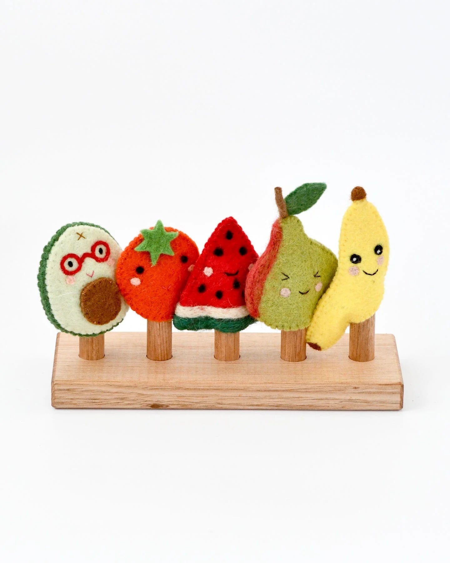 Ensemble de marionnettes à doigts en feutre avec fruits – Personnages amusants et colorés pour un jeu imaginatif