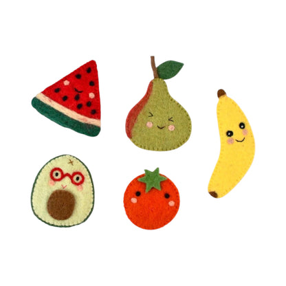 Ensemble de marionnettes à doigts en feutre avec fruits – Personnages amusants et colorés pour un jeu imaginatif
