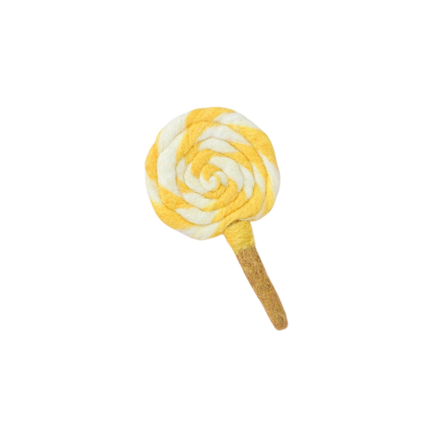 Sucette tourbillonnante jaune et blanche en feutre