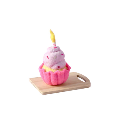 Cupcake géant en feutre à la vanille rose avec bougie