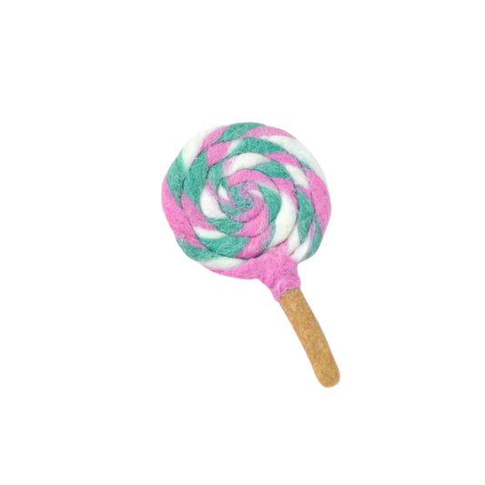 Sucette tourbillonnante colorée en feutre rose et vert