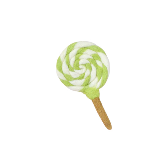 Sucette tourbillonnante en feutre vert citron et blanc