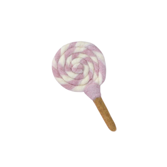 Sucette tourbillonnante en feutre rose et blanc